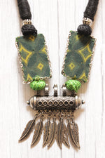 Load image into Gallery viewer, Adjustable Thread Closure Handcrafted Green Necklace with Oxidised Finish Pendant
