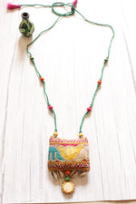 Load image into Gallery viewer, Vibrant Kantha Work Handcrafted Fabric Necklace Embellished with Mirror and Shells
