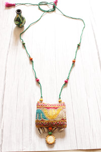Vibrant Kantha Work Handcrafted Fabric Necklace Embellished with Mirror and Shells