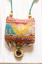 Load image into Gallery viewer, Vibrant Kantha Work Handcrafted Fabric Necklace Embellished with Mirror and Shells
