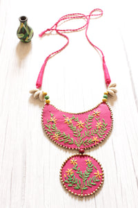 Cross-Stitch Flower and Leaf Motifs Handcrafted Statement Fabric Necklace