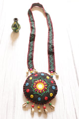Black and Multi-Color Fabric Cross-Stitched Handcrafted Tribal Collar Necklace