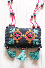 Load image into Gallery viewer, Black and Multi-Color Cross-Stitch Handcrafted Rope Closure Handcrafted Fabric Necklace
