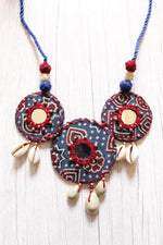 Load image into Gallery viewer, Ajrakh Fabric Cross-Stitched Handcrafted Mirror and Shell Work Necklace
