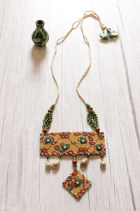 Earthy Mustard Hand Painted Ajrakh Fabric Yellow Statement Pendant Necklace