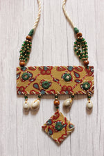 Load image into Gallery viewer, Earthy Mustard Hand Painted Ajrakh Fabric Yellow Statement Pendant Necklace
