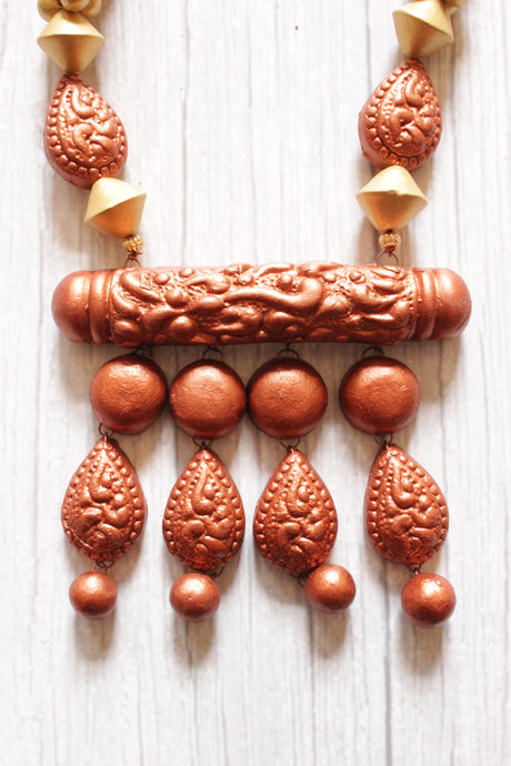 Rose Gold Handcrafted Terracotta Clay Adjustable Length Necklace Set