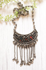 Load image into Gallery viewer, Premium Oxidised Finish Rhinestones Embedded Long Afghani Necklace
