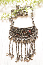 Load image into Gallery viewer, Premium Oxidised Finish Rhinestones Embedded Long Afghani Necklace
