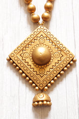Golden Handcrafted Terracotta Clay Adjustable Length Jhumka Necklace Set
