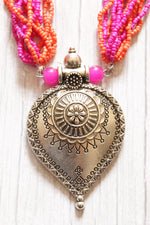 Load image into Gallery viewer, Pink and Orange Beads Hand Beaded Necklace Set with Jhumka Earrings
