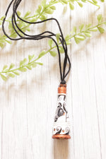 Load image into Gallery viewer, White and Black Hand Painted Bird Motifs Rope Closure Terracotta Clay Necklace
