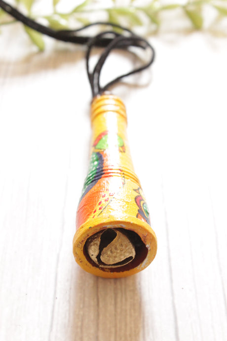 Yellow Hand Painted Bird Motifs Rope Closure Terracotta Clay Necklace