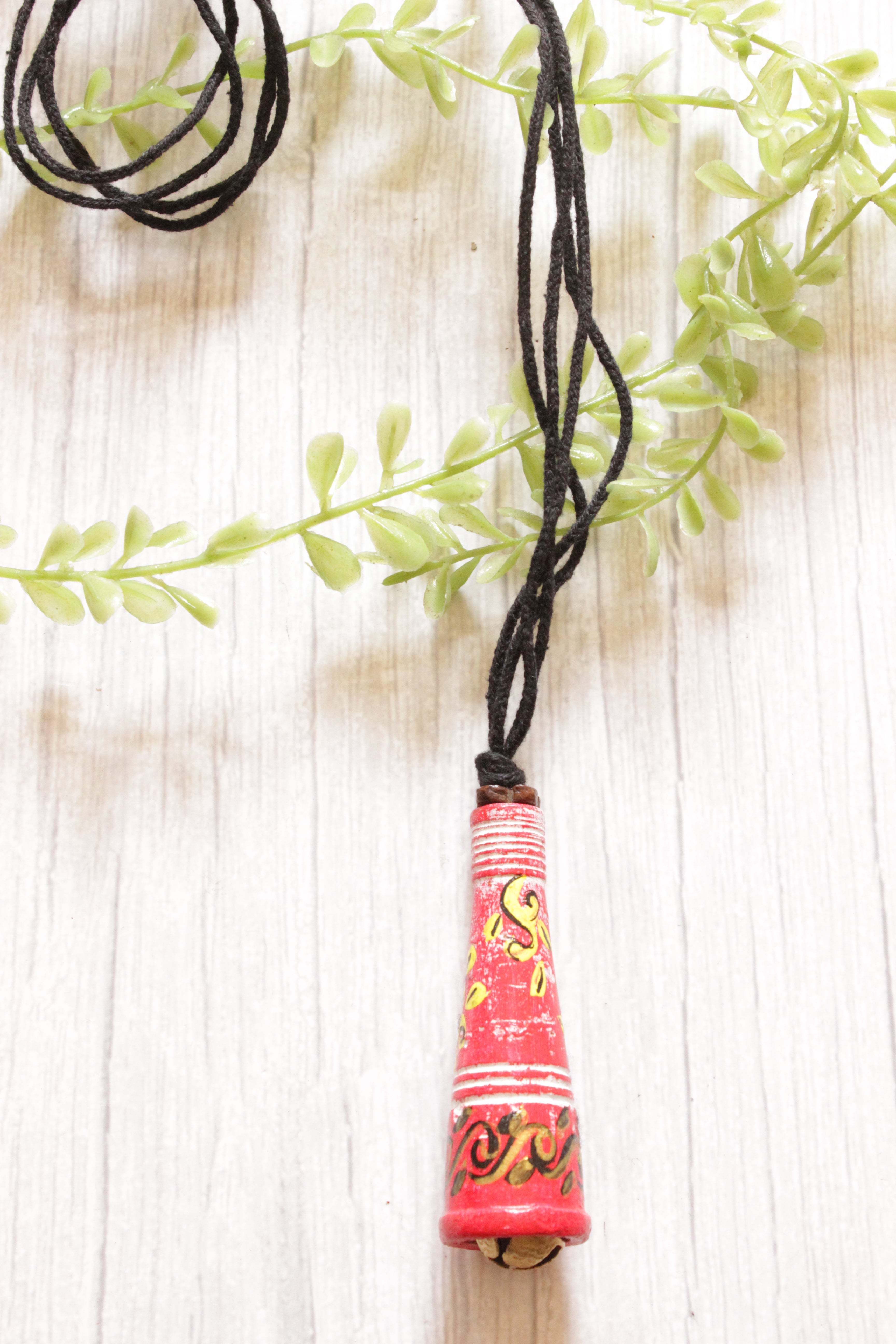 Earthy Red Hand Painted Rope Closure Terracotta Clay Necklace
