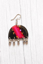 Load image into Gallery viewer, Dome Shaped Black and Pink Hand Painted Resin Earrings
