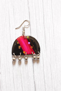 Dome Shaped Black and Pink Hand Painted Resin Earrings