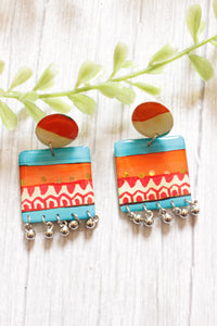 Vibrant Sky Blue and Orange Hand Painted Resin Earrings