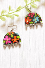 Load image into Gallery viewer, Black and Multi-Color Flower Motifs Hand Painted Resin Earrings
