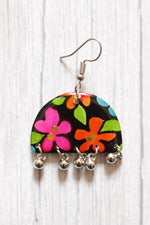 Load image into Gallery viewer, Black and Multi-Color Flower Motifs Hand Painted Resin Earrings
