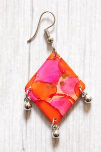 Pink and Orange Hand Painted Resin Earrings with Metal Ghungroo Beads Accents