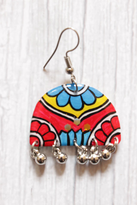 Hand Painted Flower Motifs Dome Shape Resin Earrings