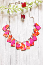 Load image into Gallery viewer, Pink and Orange Resin Necklace Set with Stud Earrings
