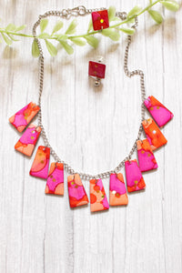 Pink and Orange Resin Necklace Set with Stud Earrings