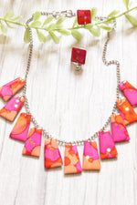 Load image into Gallery viewer, Pink and Orange Resin Necklace Set with Stud Earrings
