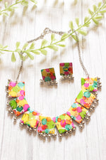 Load image into Gallery viewer, Multi-Color Resin Necklace Set Embellished with Ghungroo Beads Accents and comes with Stud Earrings
