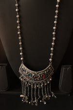 Load image into Gallery viewer, Premium Oxidised Finish Rhinestones Embedded Long Afghani Necklace

