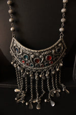Load image into Gallery viewer, Premium Oxidised Finish Rhinestones Embedded Long Afghani Necklace
