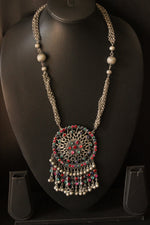 Load image into Gallery viewer, Premium Oxidised Finish Rhinestones Embedded Necklace with Adjustable Thread Closure
