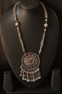 Premium Oxidised Finish Rhinestones Embedded Necklace with Adjustable Thread Closure