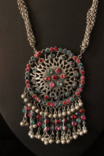 Load image into Gallery viewer, Premium Oxidised Finish Rhinestones Embedded Necklace with Adjustable Thread Closure
