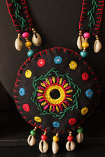 Load image into Gallery viewer, Black and Multi-Color Fabric Cross-Stitched Handcrafted Tribal Collar Necklace
