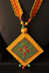 Earthy Yellow and Green Kantha Work Handcrafted Collar Necklace