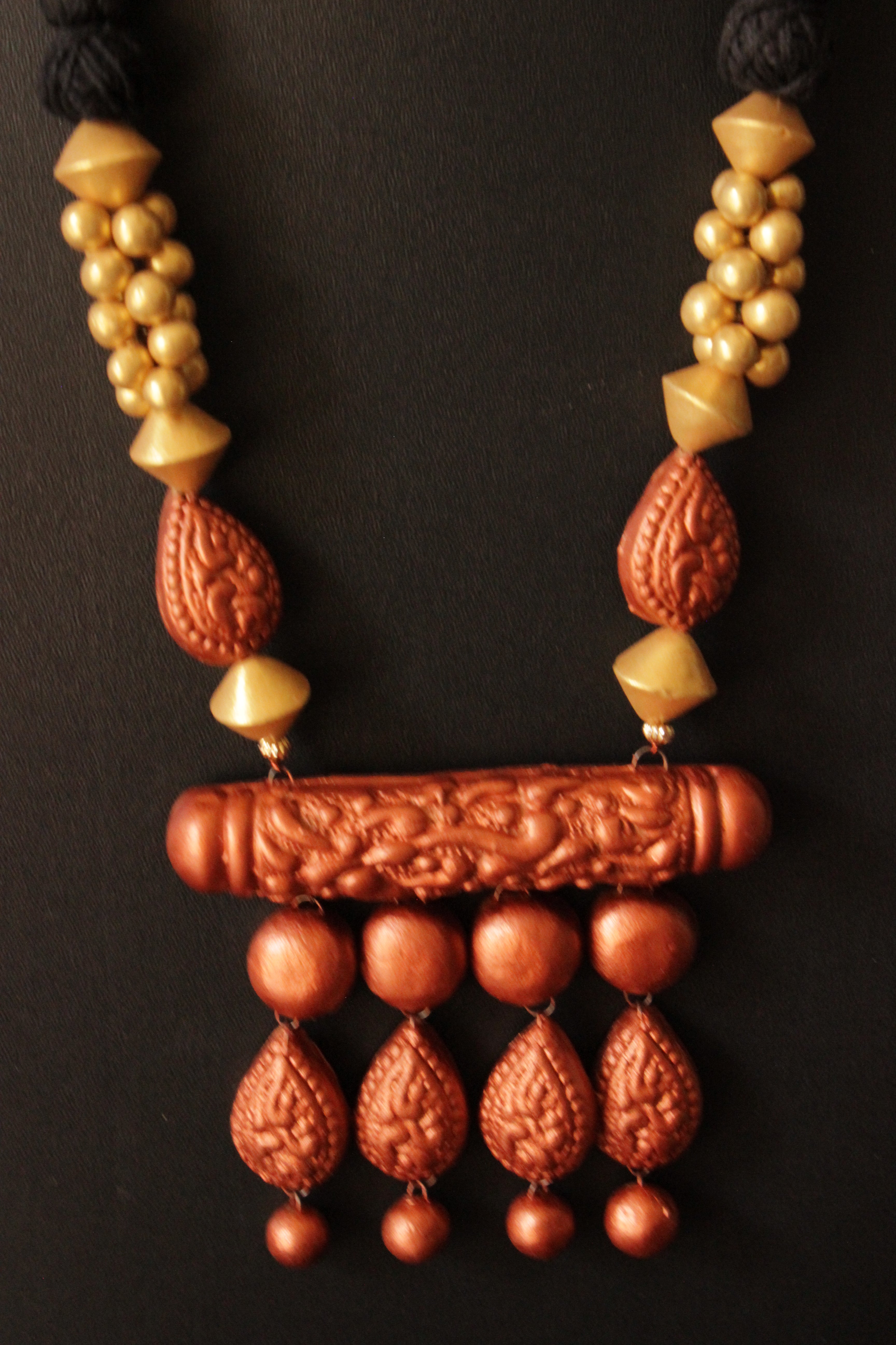Rose Gold Handcrafted Terracotta Clay Adjustable Length Necklace Set
