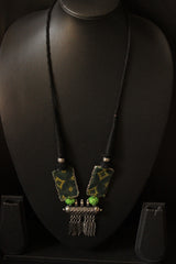 Adjustable Thread Closure Handcrafted Green Necklace with Oxidised Finish Pendant