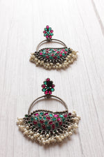 Load image into Gallery viewer, Multi-Color Rhinestones Embedded Circular Dangler Earring with White Beads Detailing
