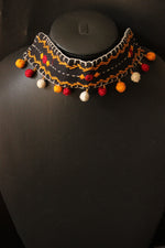 Load image into Gallery viewer, Black Cross-Stitched Handcrafted Fabric Choker Necklace
