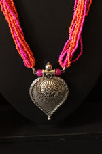 Load image into Gallery viewer, Pink and Orange Beads Hand Beaded Necklace Set with Jhumka Earrings

