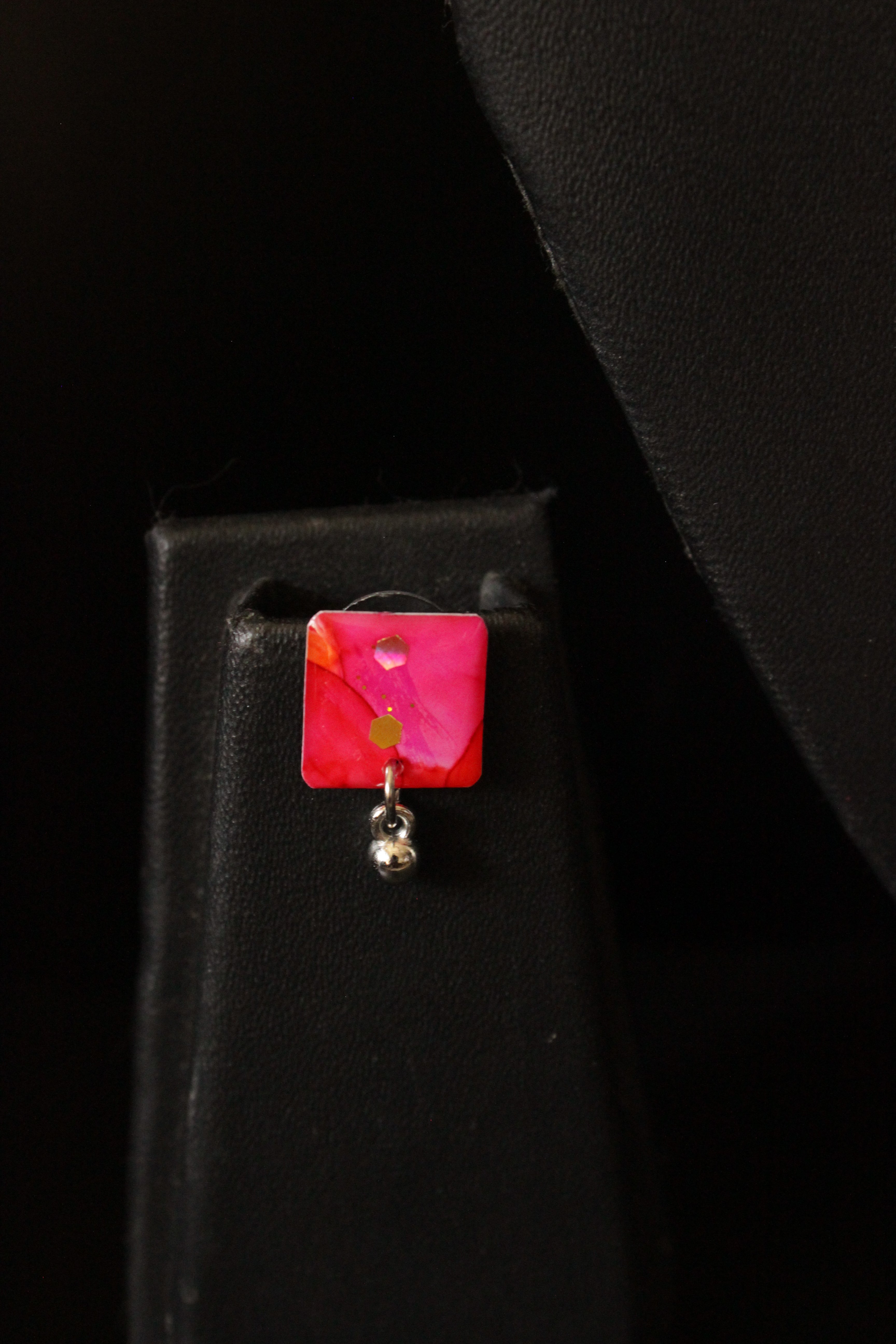 Pink and Orange Resin Necklace Set with Stud Earrings