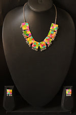 Load image into Gallery viewer, Multi-Color Resin Necklace Set Embellished with Ghungroo Beads Accents and comes with Stud Earrings
