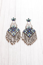 Load image into Gallery viewer, Shades of Blue Rhinestones Embedded Dangler Earrings with Metal Strings
