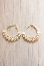 Load image into Gallery viewer, Macrame Thread Work Shells Woven Hoop Earrings
