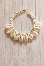 Load image into Gallery viewer, Macrame Thread Work Shells Woven Hoop Earrings
