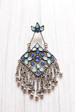Load image into Gallery viewer, Shades of Blue Rhinestones Embedded Dangler Earrings with Metal Strings
