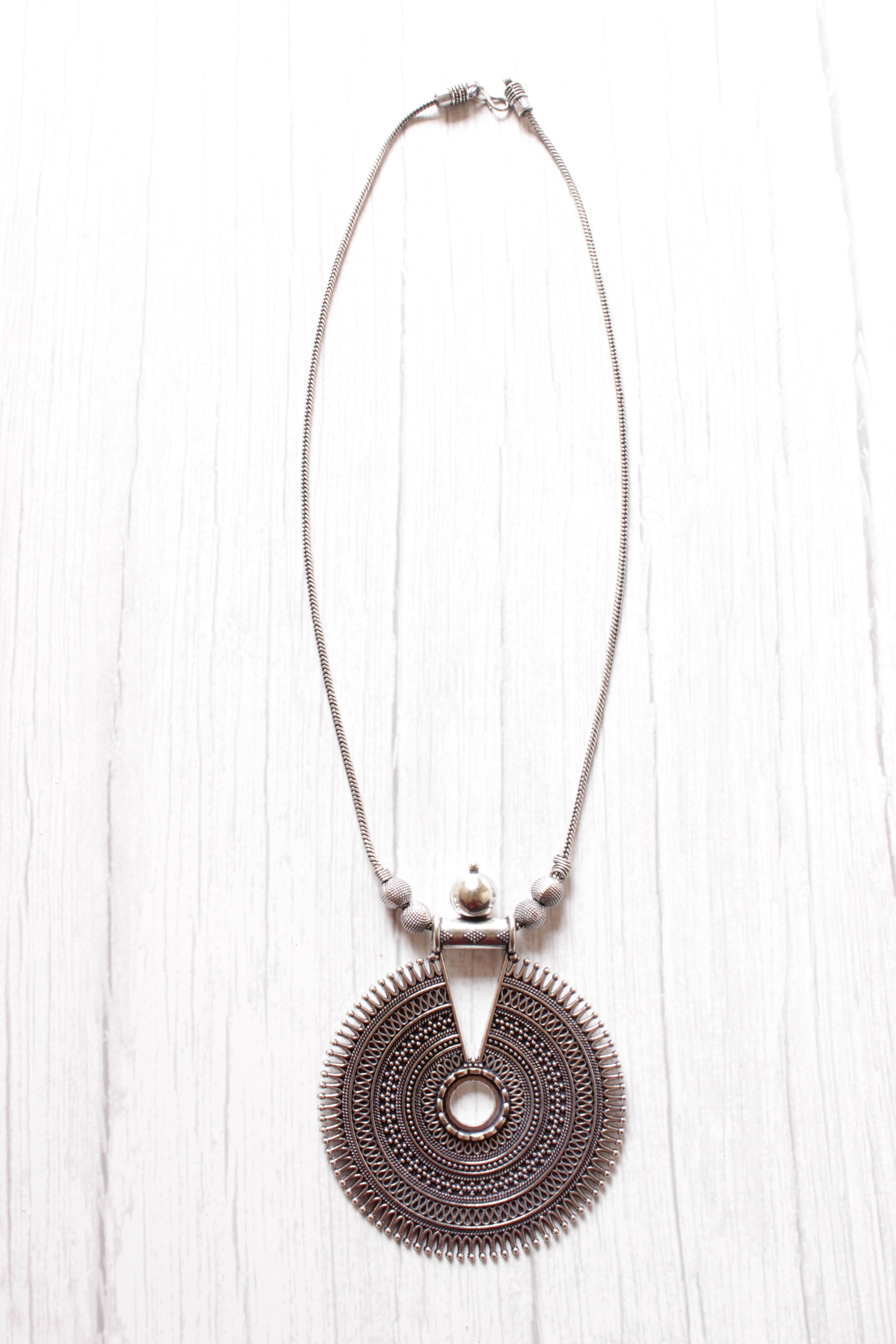 Concentric Circles Statement Pendant Silver Finish Baroque Necklace