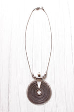 Load image into Gallery viewer, Concentric Circles Statement Pendant Silver Finish Baroque Necklace
