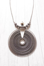 Load image into Gallery viewer, Concentric Circles Statement Pendant Silver Finish Baroque Necklace
